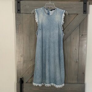 Replay A-line Frayed Denim Sleeveless Dress